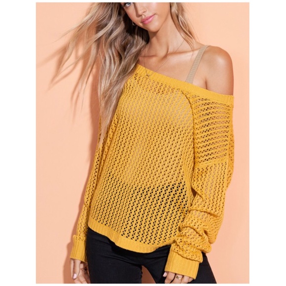 Mustard Honeycomb Hi Lo Knit Long Sleeve Sweater - Picture 2 of 4